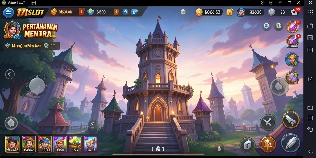 Tangkapan layar utama 171SLOT menampilkan aksi Tower Defense yang intens.