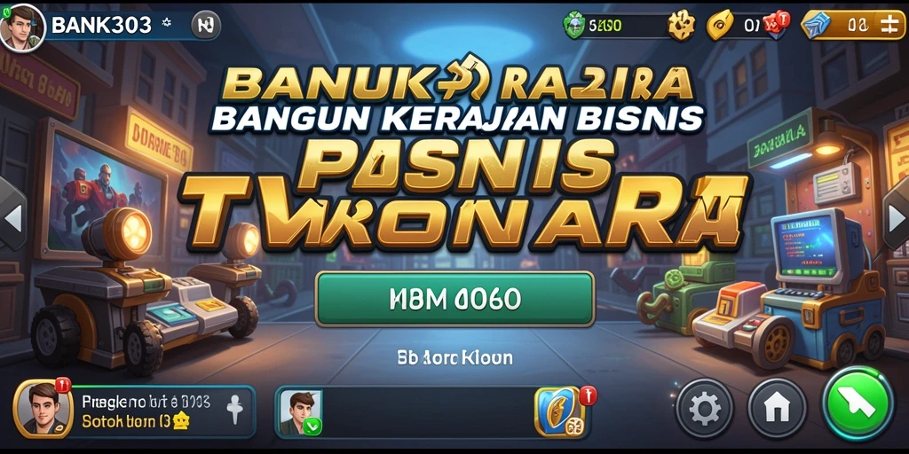 Screenshot utama BANK303 menunjukkan gameplay seru dalam membangun kerajaan bisnis.