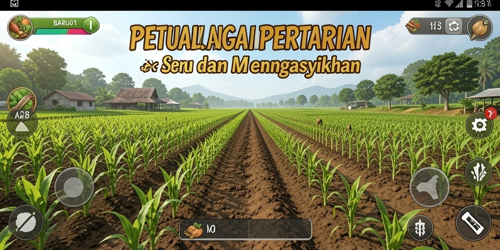 Screenshot menunjukkan aksi seru bertani di BARU01 dengan grafis menarik.