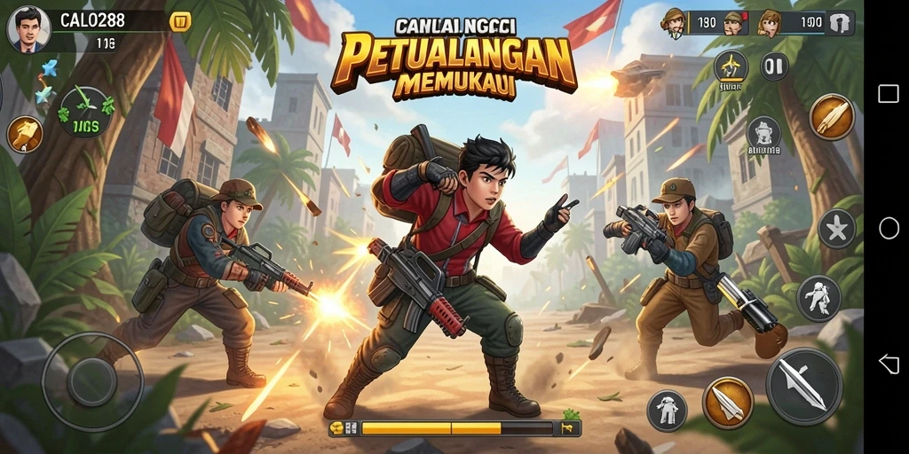 Tangkapan layar gameplay intens dari CALO288 yang penuh aksi.