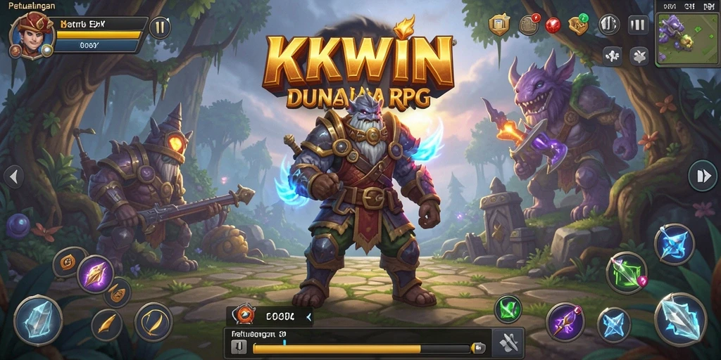 Tampilan gameplay KKWIN yang menampilkan pertarungan epik RPG.