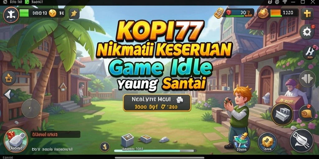 Tampilan gameplay KOPI77 yang menampilkan kedai kopi yang berkembang.
