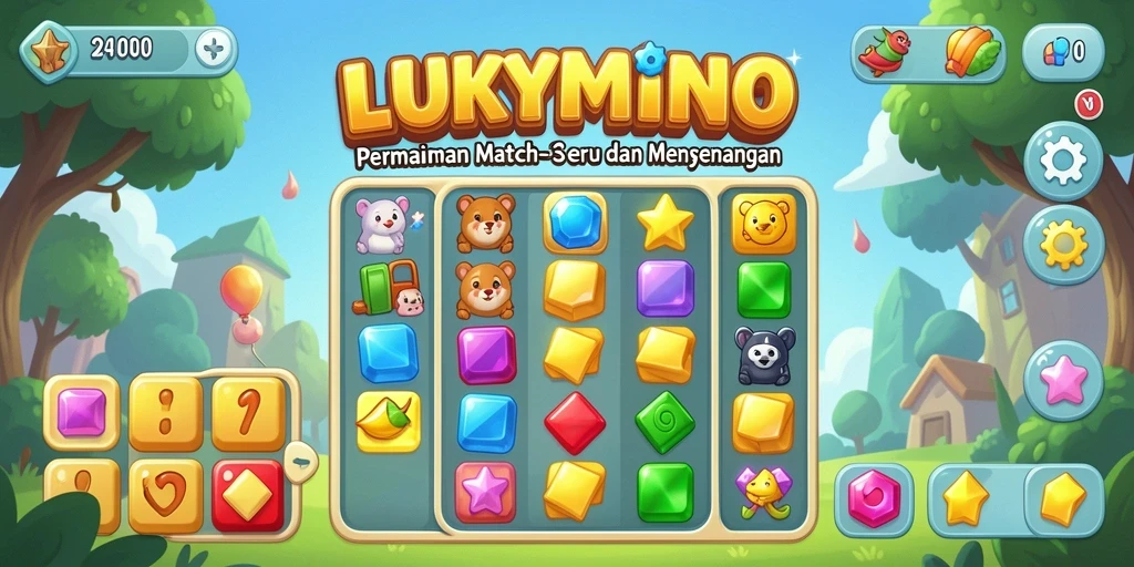 Tampilan gameplay seru LUKYMINO dengan aksi Match-3 yang memikat.