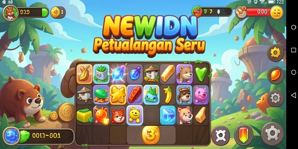 Screenshot gameplay NEWIDN menampilkan aksi seru dalam permainan Match-3.